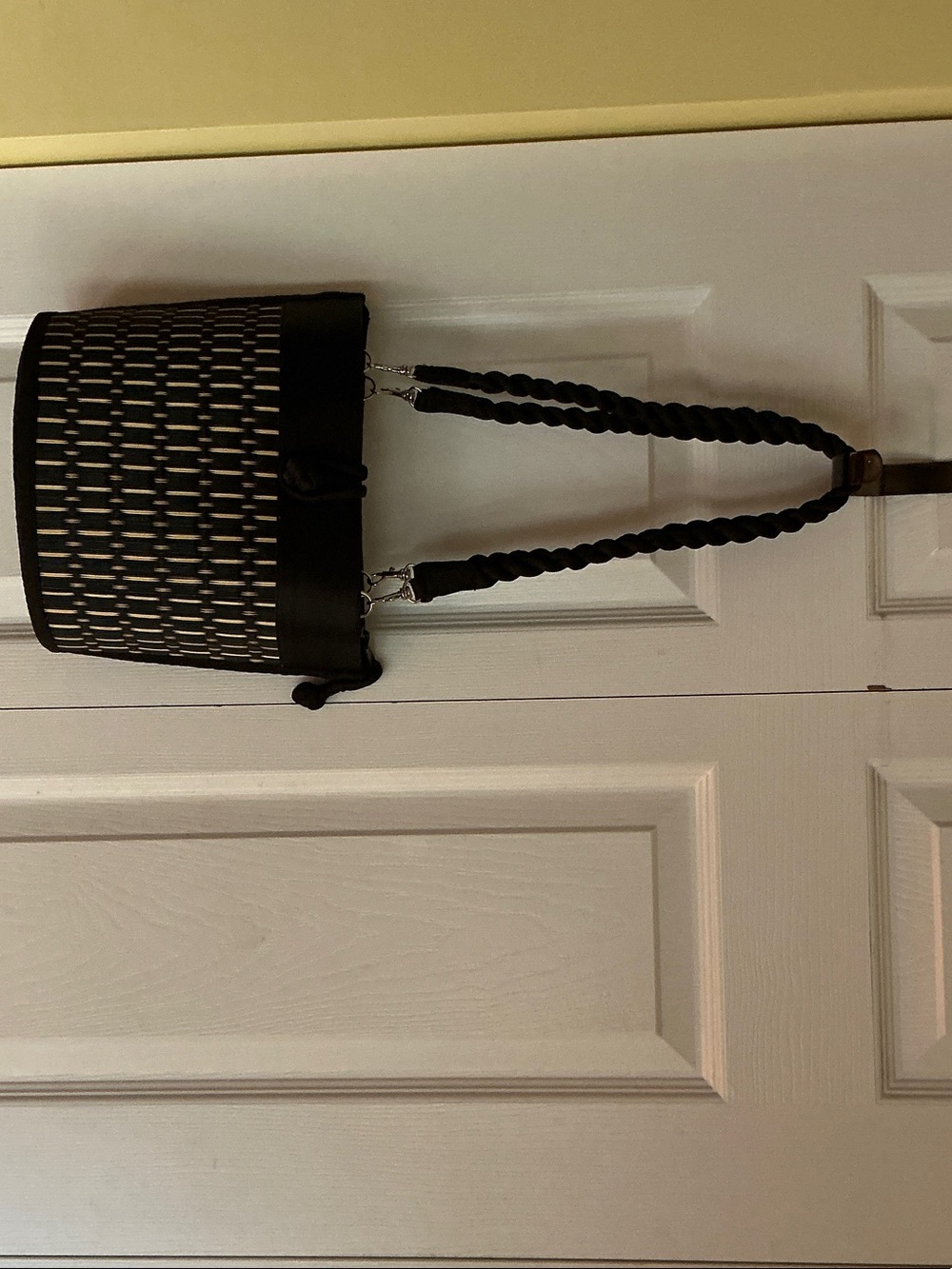 Woven Black and Cream Bucket Tote Bag